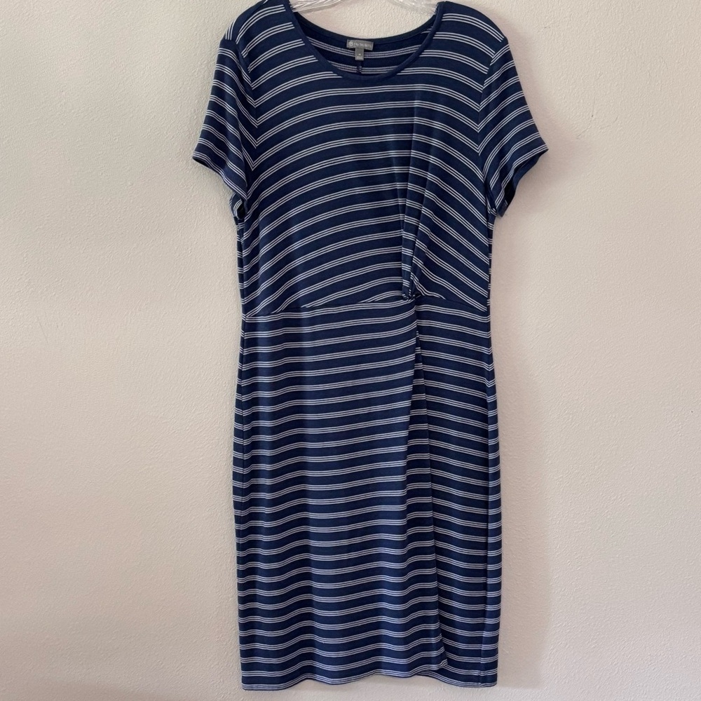 Talbots Women's Navy and White Striped Knit Dress Short Sleeve SZ Medium